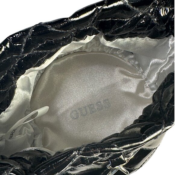 GUESS Black Patent Leather Jewelry Pouch with Silk Pillow & Metal Heart Charm - Picture 7 of 7